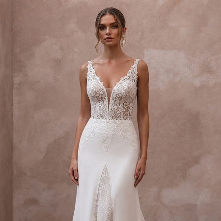 Ivory Wedding Dresses with Chantilly Lace Details - Apparel & Accessories > Clothing > Wedding & Bridal Party Dresses > Wedding Dresses - Mignonette Bridal
