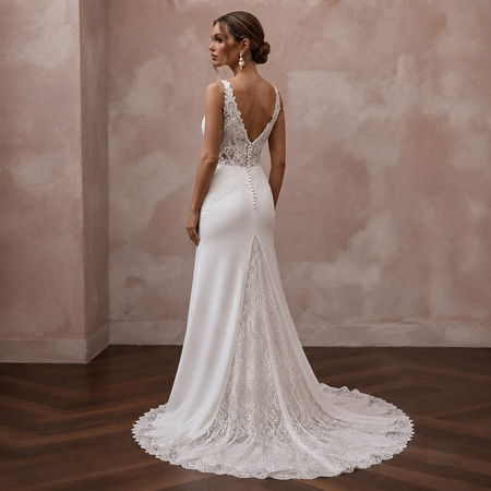 Ivory Wedding Dresses with Chantilly Lace Details - Apparel & Accessories > Clothing > Wedding & Bridal Party Dresses > Wedding Dresses - Mignonette Bridal