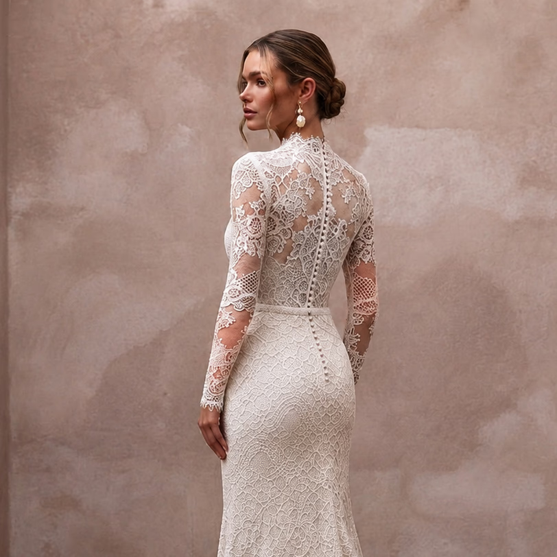 Ivory Wedding Dresses with Classic French Lace - Apparel & Accessories > Clothing > Wedding & Bridal Party Dresses > Wedding Dresses - Mignonette