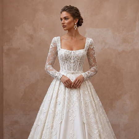 Ivory Wedding Dresses with Timeless French Lace - Apparel & Accessories > Clothing > Wedding & Bridal Party Dresses > Wedding Dresses - Mignonette Bridal