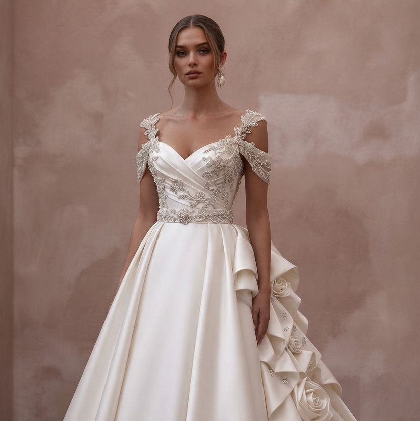 Ivory Wedding Dresses with Timeless Satin Elegance