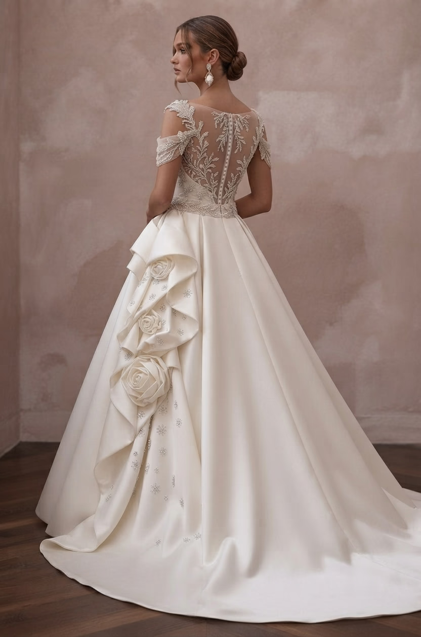 Ivory Wedding Dresses with Timeless Satin Elegance - Apparel & Accessories > Clothing > Wedding & Bridal Party Dresses > Wedding Dresses - Mignonette