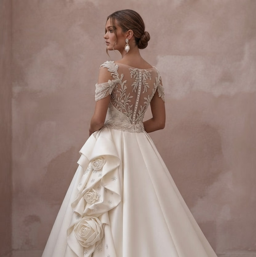 Ivory Wedding Dresses with Timeless Satin Elegance - Apparel & Accessories > Clothing > Wedding & Bridal Party Dresses > Wedding Dresses - Mignonette