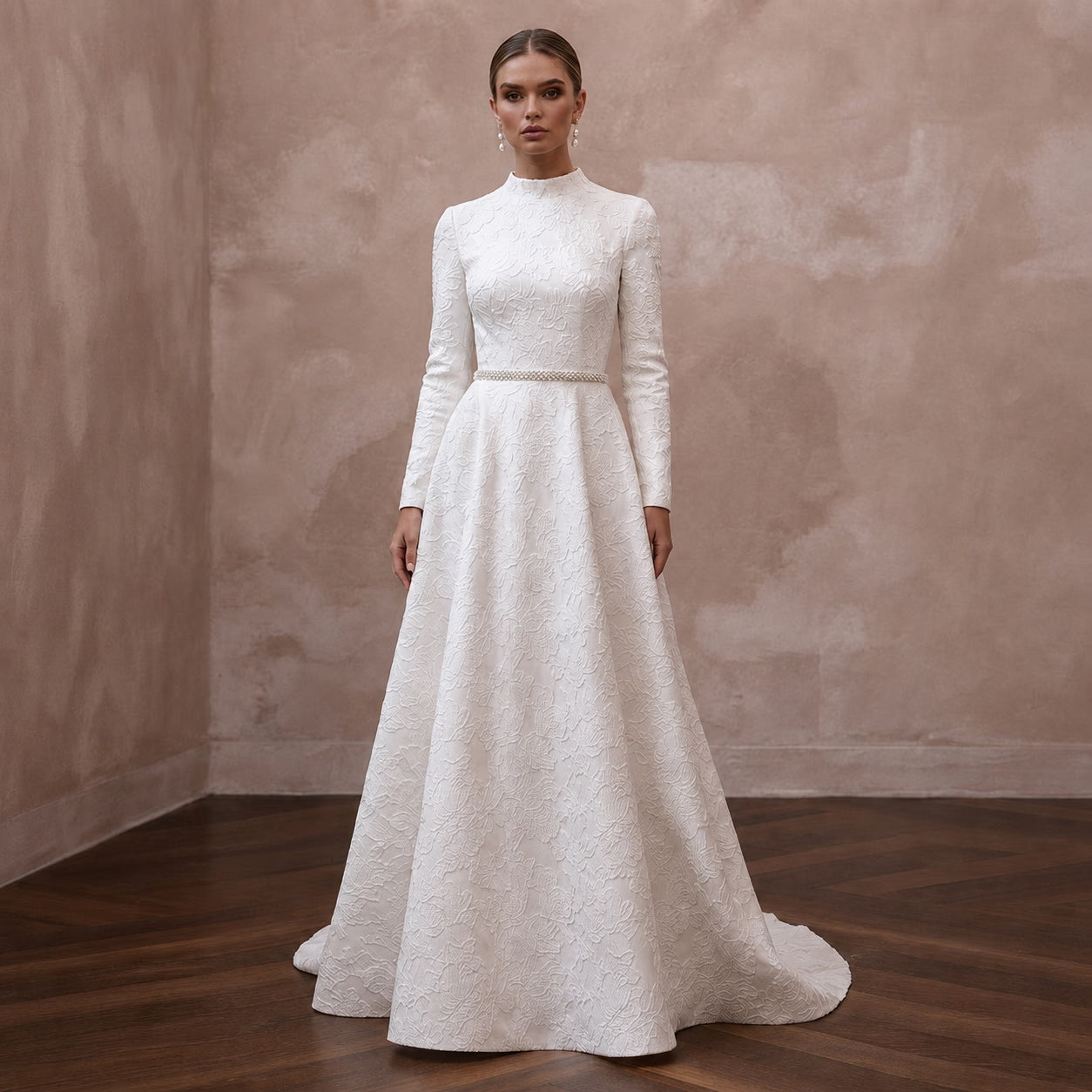 Jacquard Bridal Dresses with Elegant Floral Textures - Apparel & Accessories > Clothing > Wedding & Bridal Party Dresses > Wedding Dresses - Mignonette