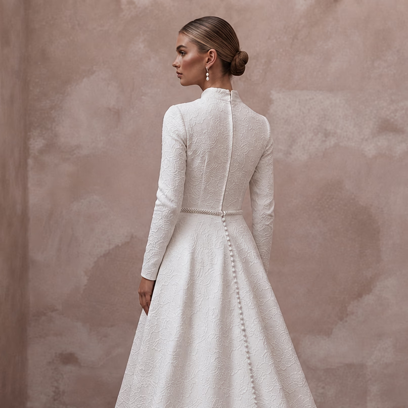Jacquard Bridal Dresses with Elegant Floral Textures - Apparel & Accessories > Clothing > Wedding & Bridal Party Dresses > Wedding Dresses - Mignonette