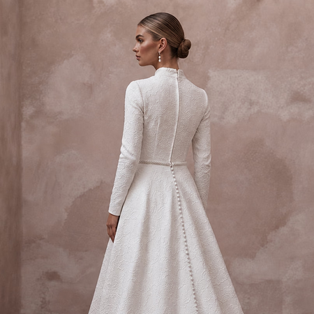 Jacquard Bridal Dresses with Elegant Floral Textures - Apparel & Accessories > Clothing > Wedding & Bridal Party Dresses > Wedding Dresses - Mignonette