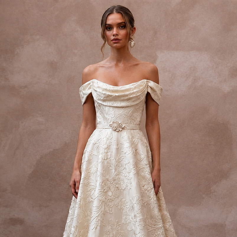 Jacquard Bridal Gowns with Floral Woven Textures