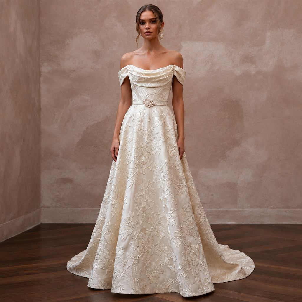 Jacquard Bridal Gowns with Floral Woven Textures