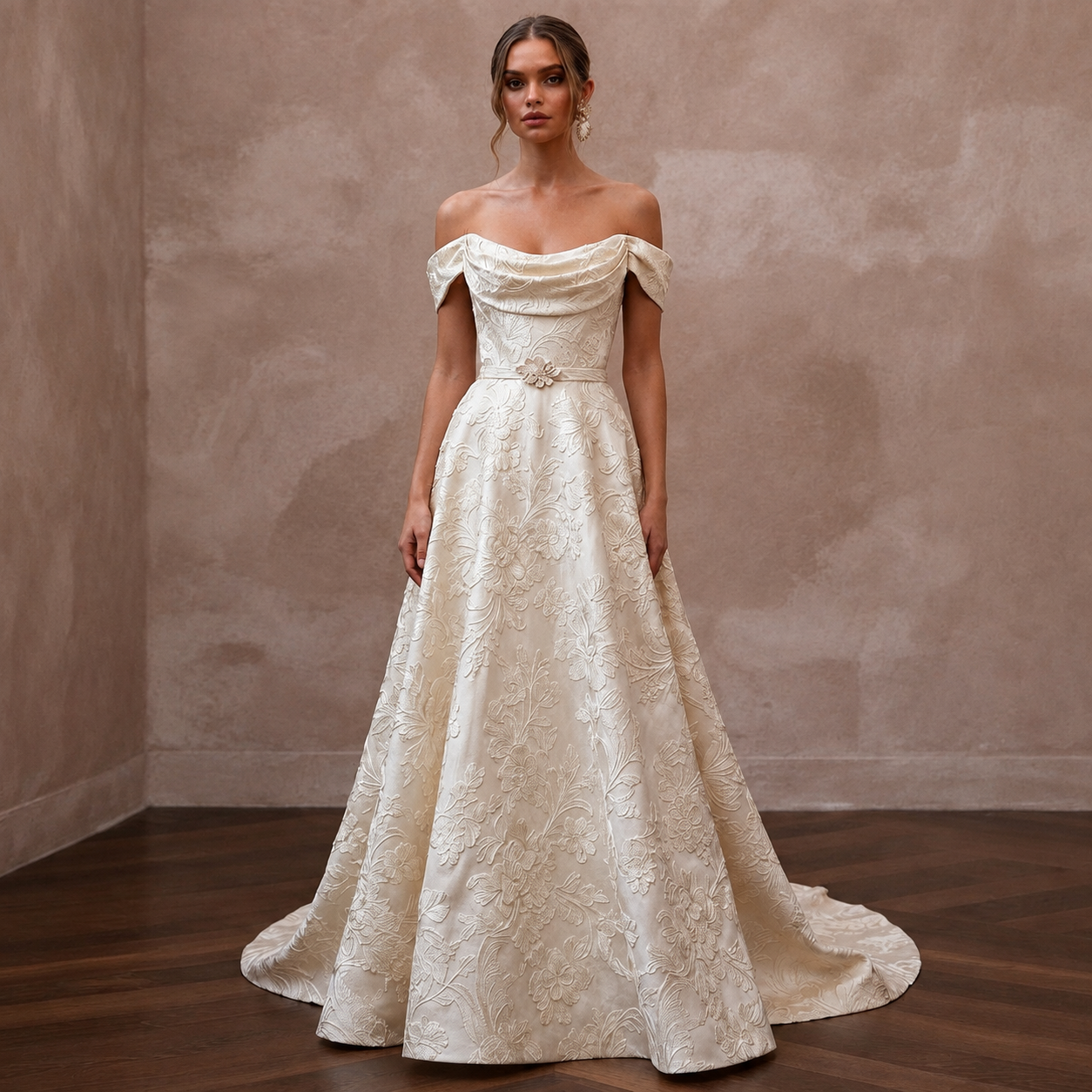 Jacquard Bridal Gowns with Floral Woven Textures