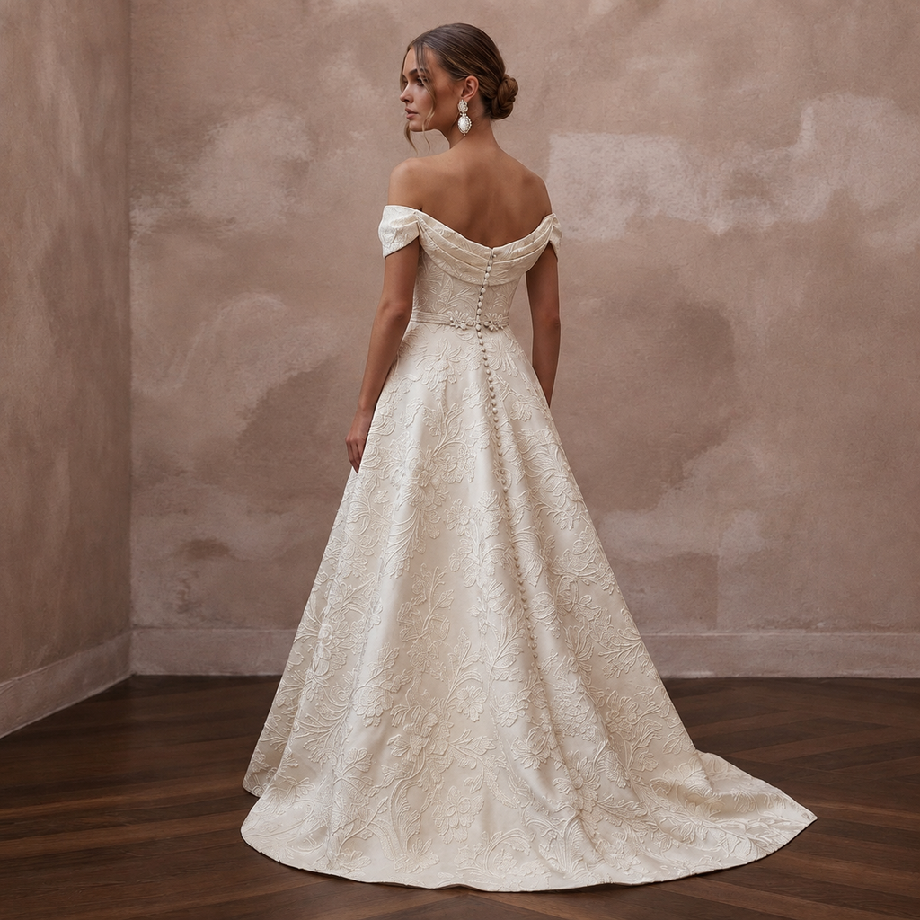 Jacquard Bridal Gowns with Floral Woven Textures