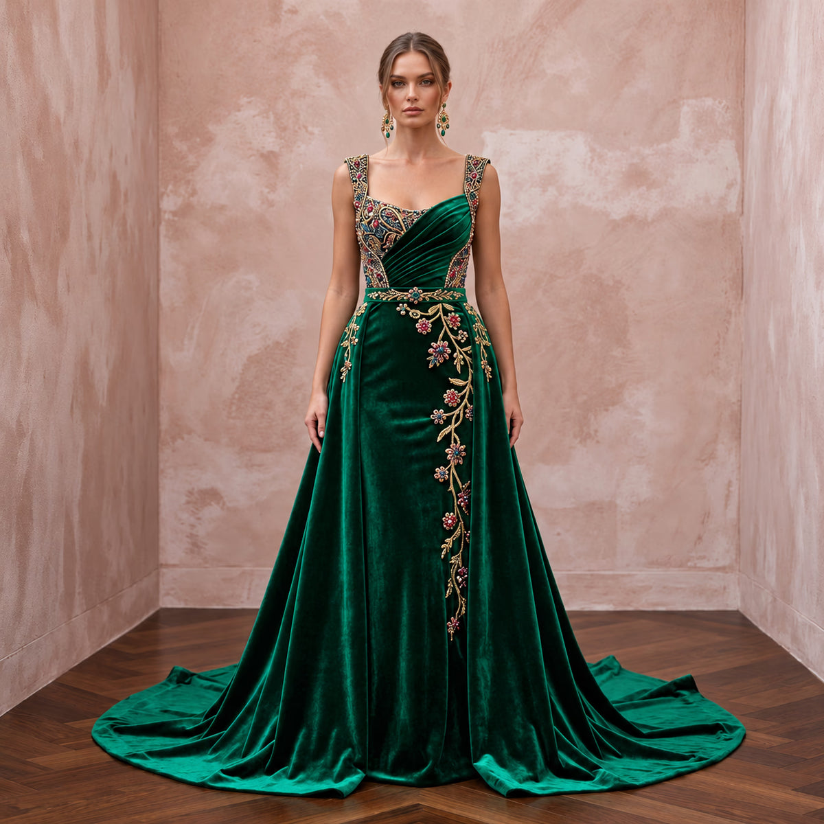 Jewel-Toned Emerald Green Velvet Bridal Gown for Themed Vow Renewal