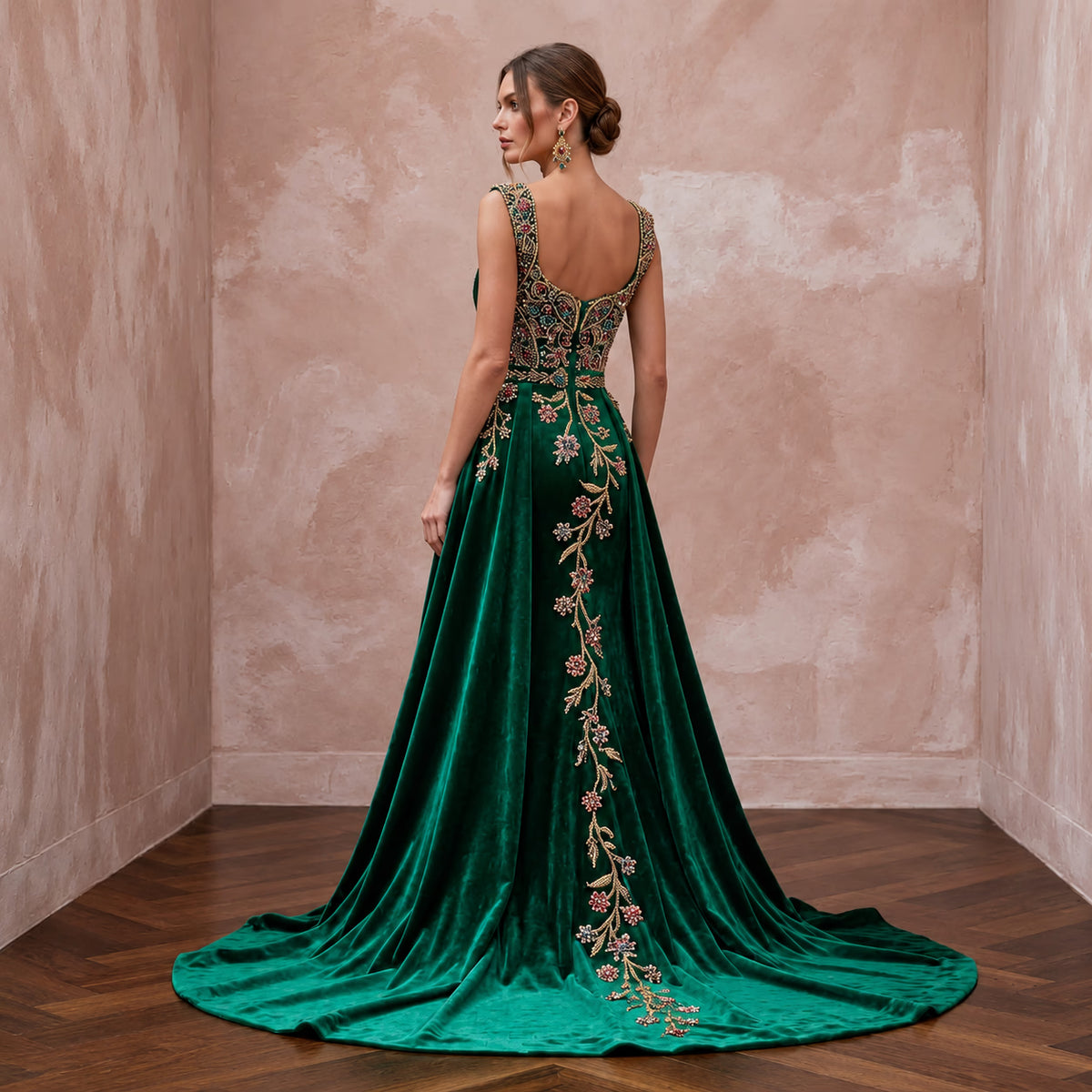 Jewel-Toned Emerald Green Velvet Bridal Gown for Themed Vow Renewal