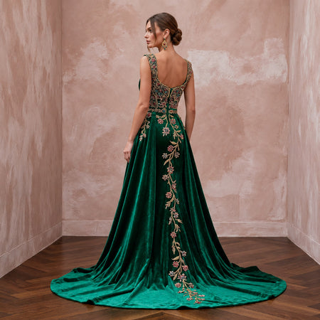 Jewel-Toned Emerald Green Velvet Bridal Gown for Themed Vow Renewal