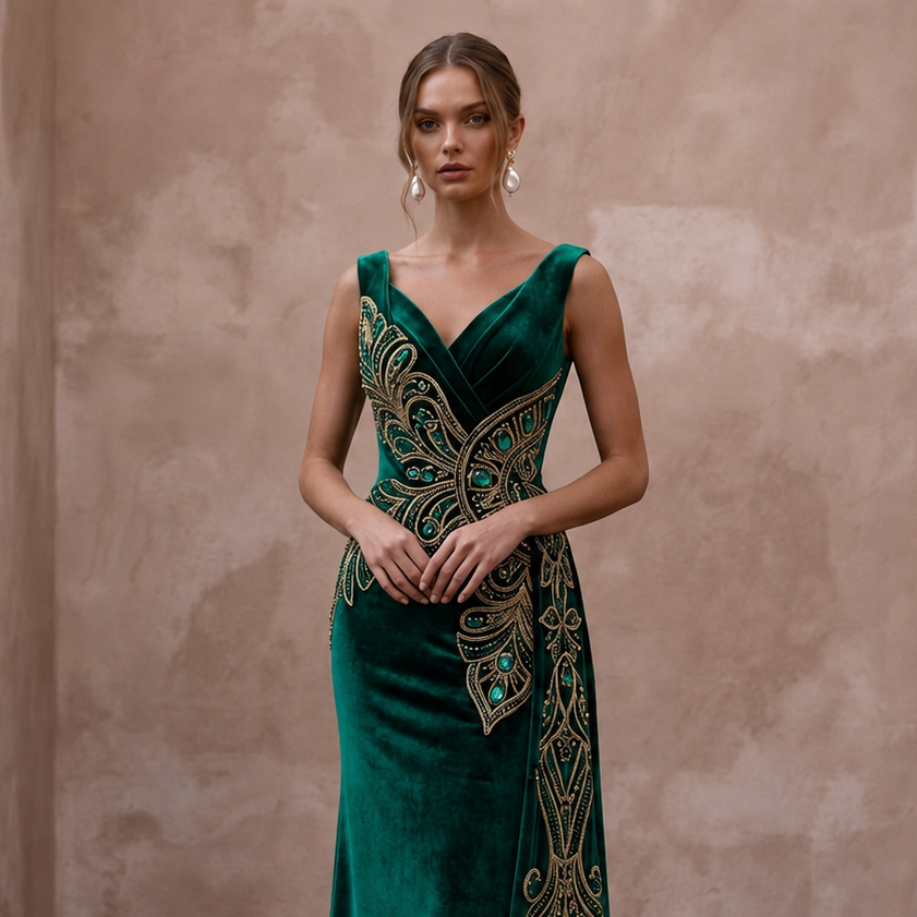Jewel-Toned Emerald Green Velvet Dress for Themed Vow Renewal