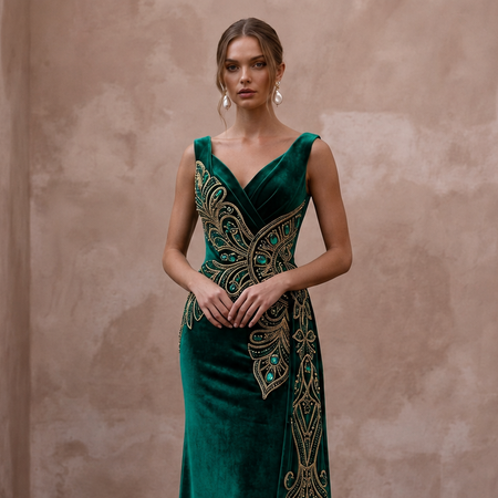 Jewel-Toned Emerald Green Velvet Dress for Themed Vow Renewal