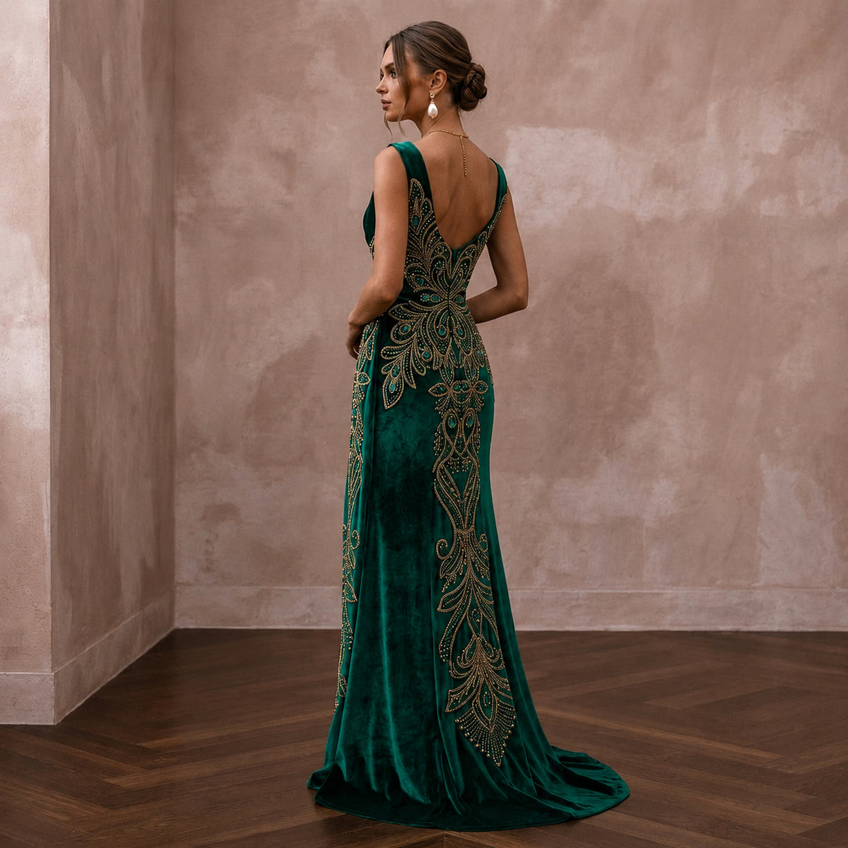 Jewel - Toned Emerald Green Velvet Dress for Themed Vow Renewal - Apparel & Accessories > Clothing > Wedding & Bridal Party Dresses > Wedding Dresses - Mignonette Bridal