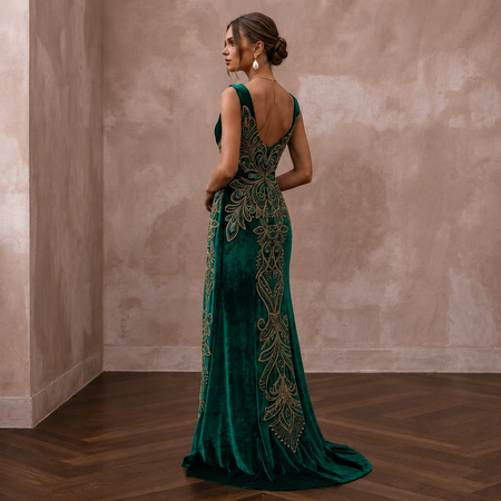 Jewel-Toned Emerald Green Velvet Dress for Themed Vow Renewal