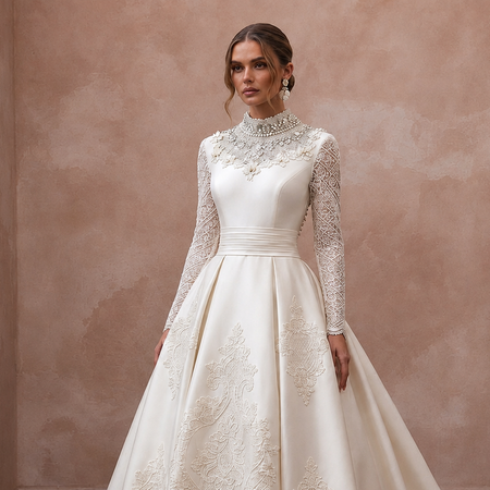 Jewel Neck Lace Bridal Dress for a Traditional Wedding - Apparel & Accessories > Clothing > Wedding & Bridal Party Dresses > Wedding Dresses - Mignonette Bridal