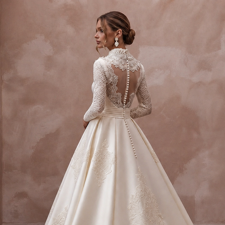 Jewel Neck Lace Bridal Dress for a Traditional Wedding - Apparel & Accessories > Clothing > Wedding & Bridal Party Dresses > Wedding Dresses - Mignonette Bridal