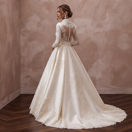 Jewel Neck Lace Bridal Dress for a Traditional Wedding - Apparel & Accessories > Clothing > Wedding & Bridal Party Dresses > Wedding Dresses - Mignonette Bridal