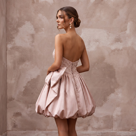 Joyful Blush Silk Taffeta Bubble Mini Wedding Dress for Surprise Reception
