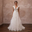 Lace Barn Wedding Dress with V - Neck and Flowing A - Line Skirt - Apparel & Accessories > Clothing > Wedding & Bridal Party Dresses > Wedding Dresses - Mignonette Bridal
