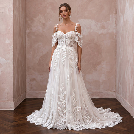 Lace Bridal Dress for a Countryside Manor Wedding - Apparel & Accessories > Clothing > Wedding & Bridal Party Dresses > Wedding Dresses - Mignonette Bridal