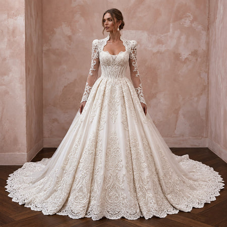 Lace Bridal Gown for a European Castle Wedding - Apparel & Accessories > Clothing > Wedding & Bridal Party Dresses > Wedding Dresses - Mignonette Bridal
