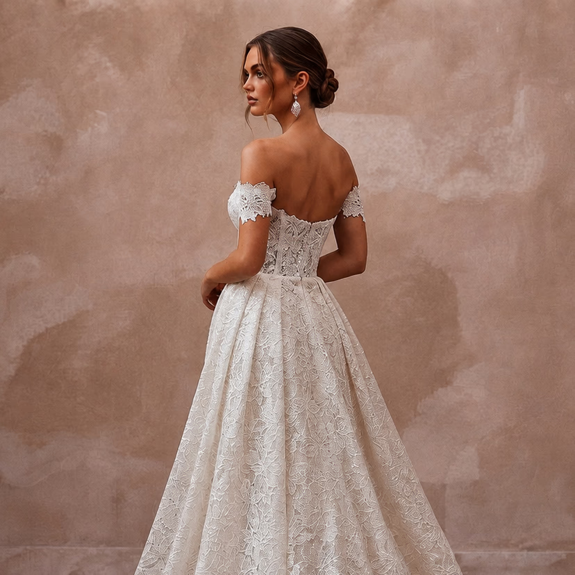 Lace Trumpet Bridal Gown with Detachable Train - Apparel & Accessories > Clothing > Wedding & Bridal Party Dresses > Wedding Dresses - Mignonette Bridal