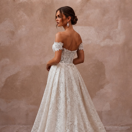 Lace Trumpet Bridal Gown with Detachable Train - Apparel & Accessories > Clothing > Wedding & Bridal Party Dresses > Wedding Dresses - Mignonette Bridal
