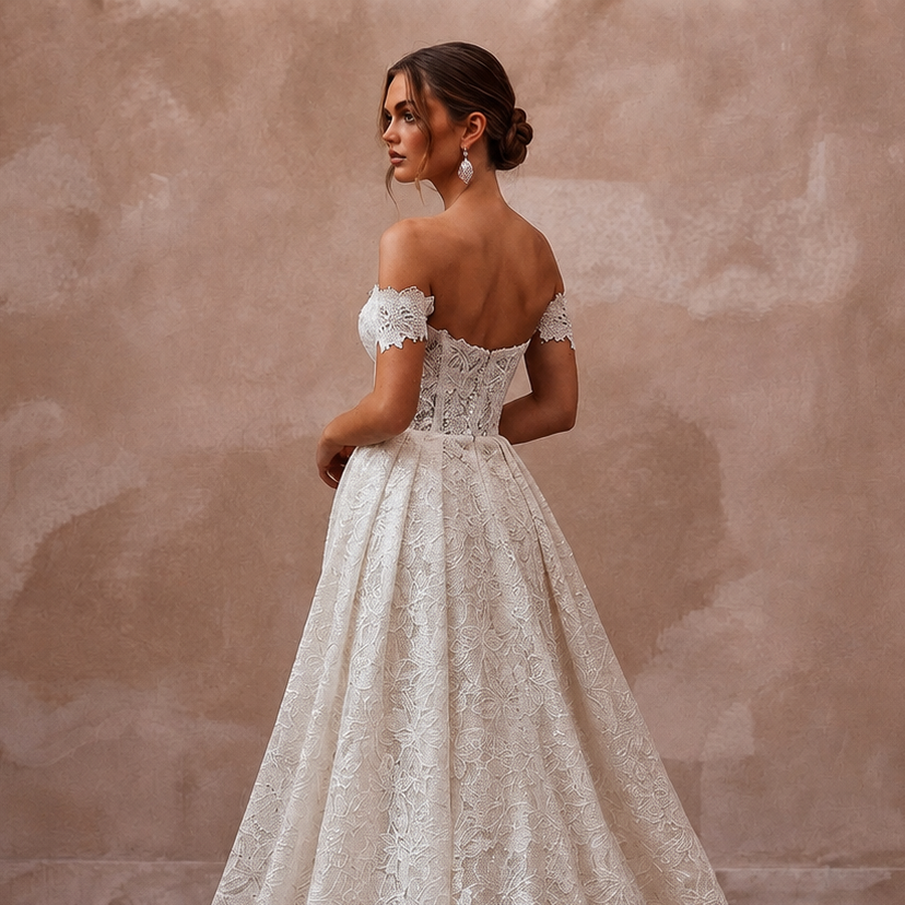 Lace Trumpet Bridal Gown with Detachable Train - Apparel & Accessories > Clothing > Wedding & Bridal Party Dresses > Wedding Dresses - Mignonette Bridal