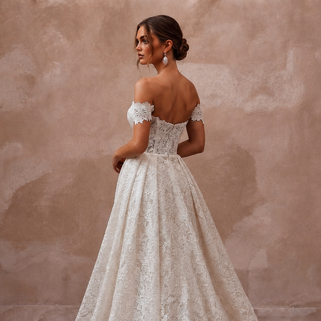 Lace Trumpet Bridal Gown with Detachable Train - Apparel & Accessories > Clothing > Wedding & Bridal Party Dresses > Wedding Dresses - Mignonette Bridal