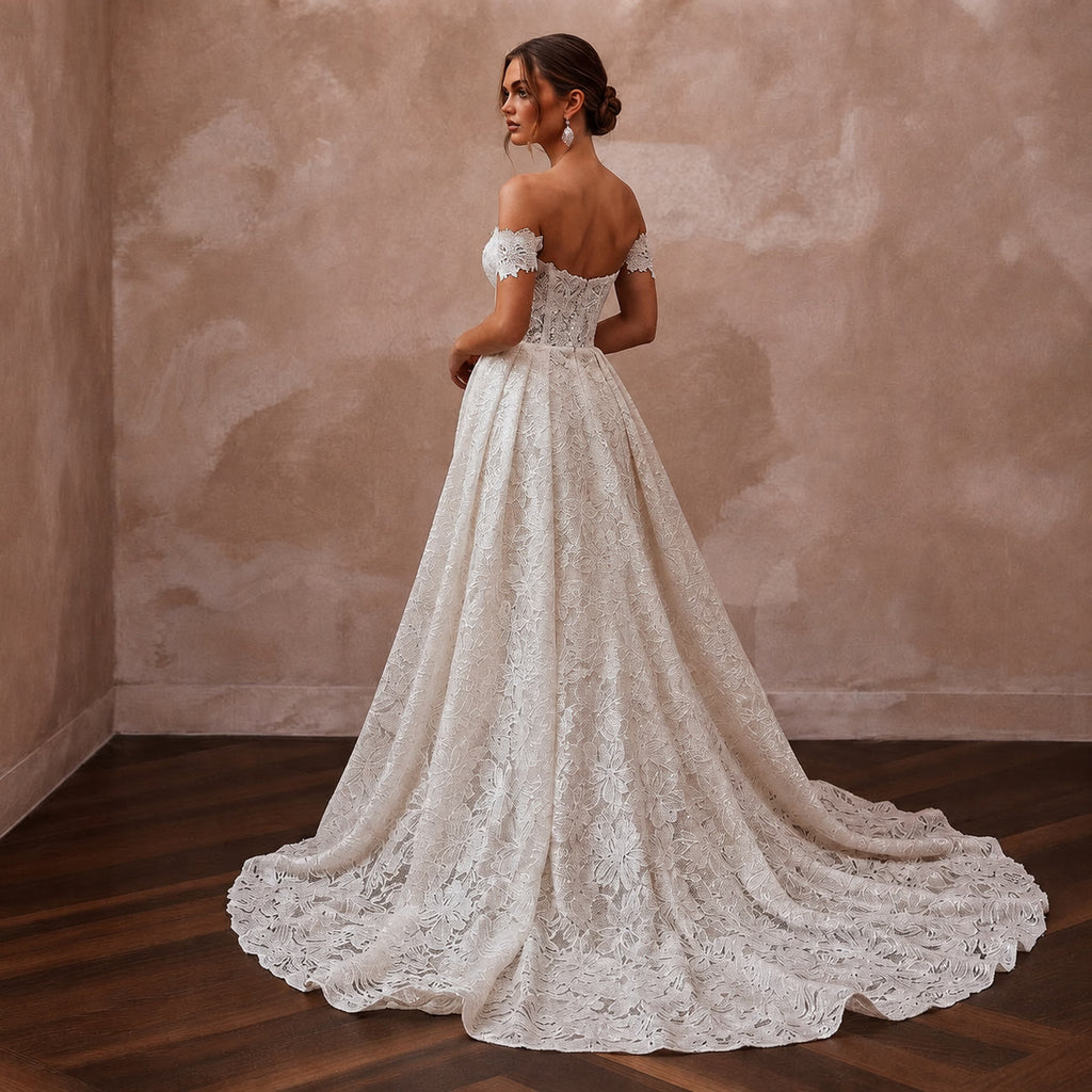 Lace Trumpet Bridal Gown with Detachable Train - Apparel & Accessories > Clothing > Wedding & Bridal Party Dresses > Wedding Dresses - Mignonette Bridal