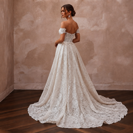 Lace Trumpet Bridal Gown with Detachable Train - Apparel & Accessories > Clothing > Wedding & Bridal Party Dresses > Wedding Dresses - Mignonette Bridal