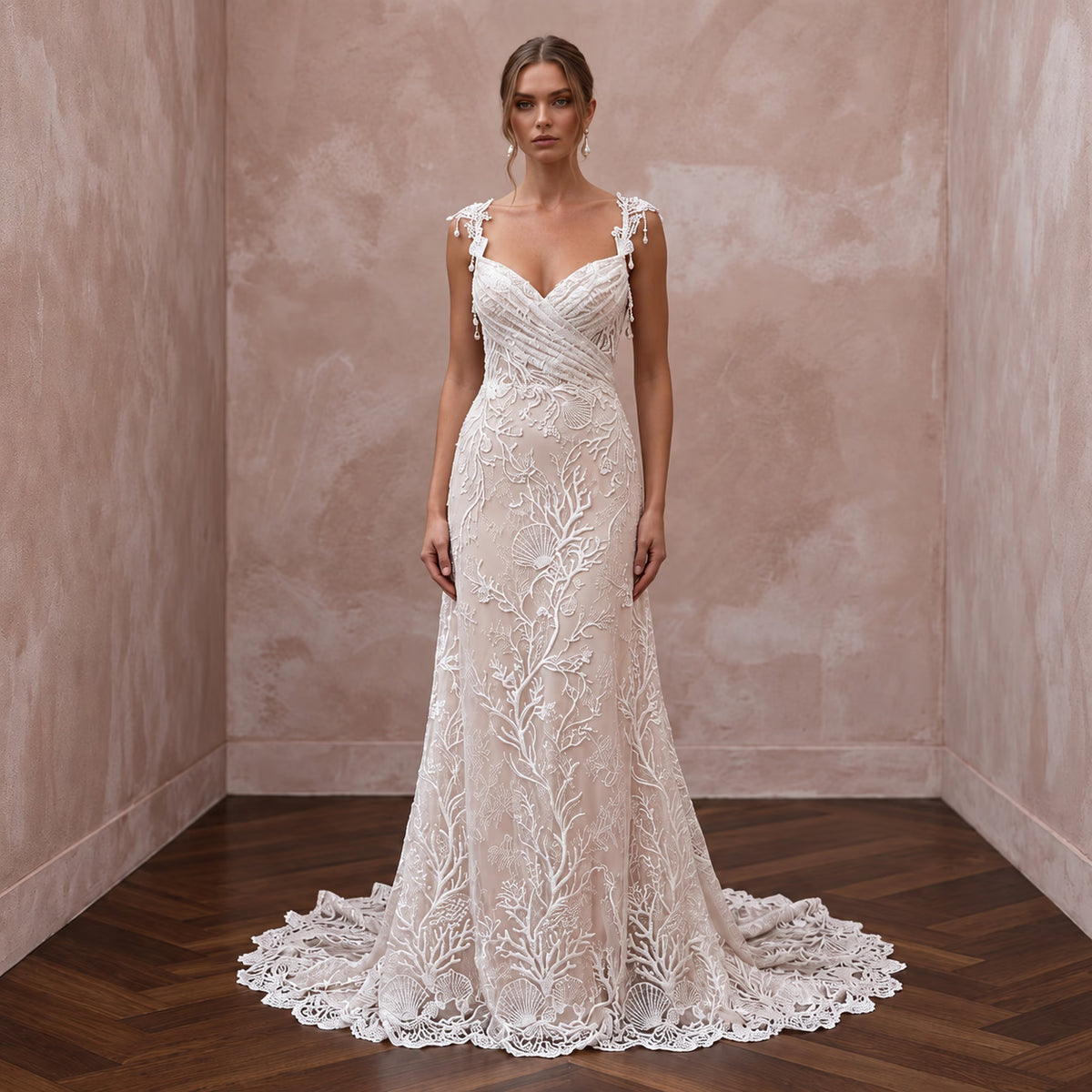 Lace Wedding Dress for a Sunrise Beach Ceremony - Apparel & Accessories > Clothing > Wedding & Bridal Party Dresses > Wedding Dresses - Mignonette Bridal