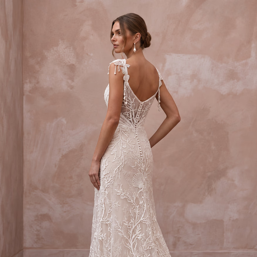 Lace Wedding Dress for a Sunrise Beach Ceremony - Apparel & Accessories > Clothing > Wedding & Bridal Party Dresses > Wedding Dresses - Mignonette Bridal