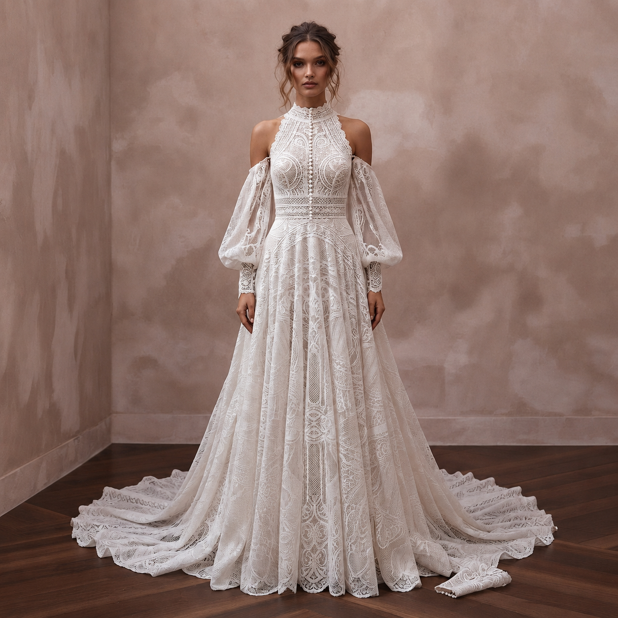 Lace Wedding Reception Dress with Detachable Sleeves - Apparel & Accessories > Clothing > Wedding & Bridal Party Dresses > Wedding Dresses - Mignonette Bridal