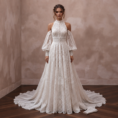 Lace Wedding Reception Dress with Detachable Sleeves - Apparel & Accessories > Clothing > Wedding & Bridal Party Dresses > Wedding Dresses - Mignonette Bridal