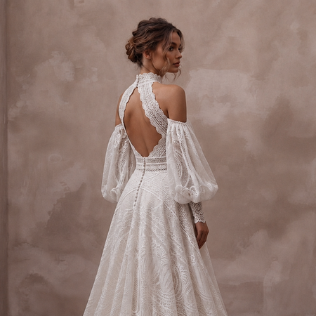 Lace Wedding Reception Dress with Detachable Sleeves - Apparel & Accessories > Clothing > Wedding & Bridal Party Dresses > Wedding Dresses - Mignonette Bridal