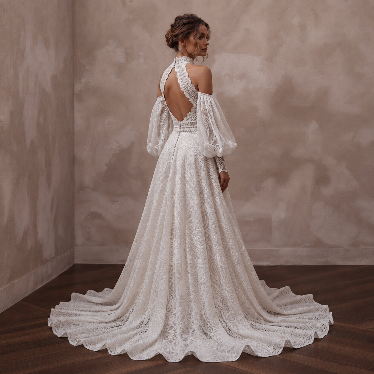 Lace Wedding Reception Dress with Detachable Sleeves - Apparel & Accessories > Clothing > Wedding & Bridal Party Dresses > Wedding Dresses - Mignonette Bridal