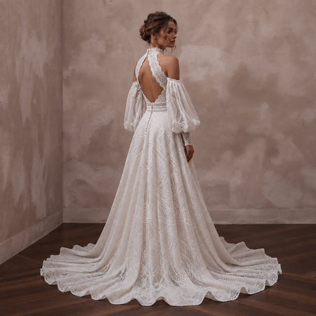 Lace Wedding Reception Dress with Detachable Sleeves - Apparel & Accessories > Clothing > Wedding & Bridal Party Dresses > Wedding Dresses - Mignonette Bridal