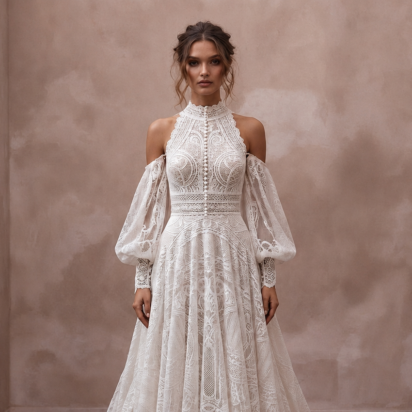 Lace Wedding Reception Dress with Detachable Sleeves - Apparel & Accessories > Clothing > Wedding & Bridal Party Dresses > Wedding Dresses - Mignonette Bridal