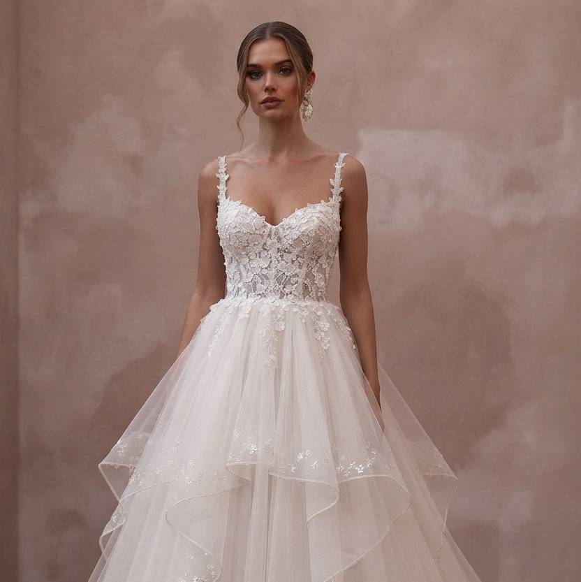 Layered Tulle Wedding Dresses with Princess Charm