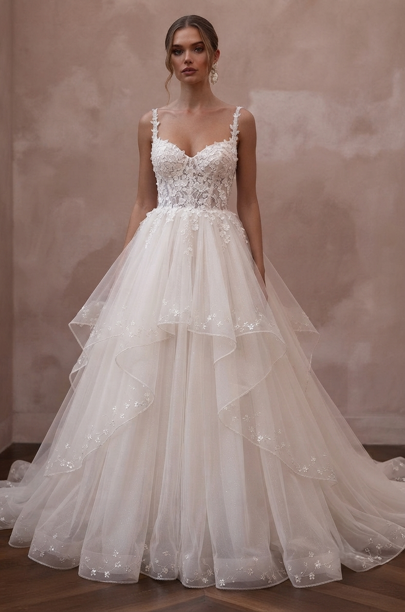 Layered Tulle Wedding Dresses with Princess Charm Main image