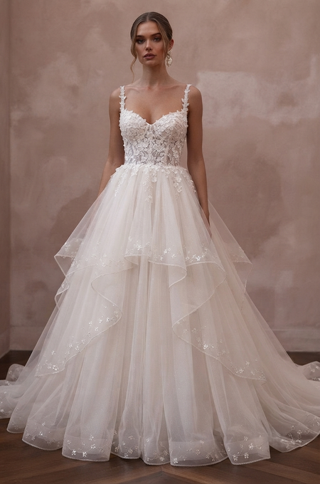 Layered Tulle Wedding Dresses with Princess Charm