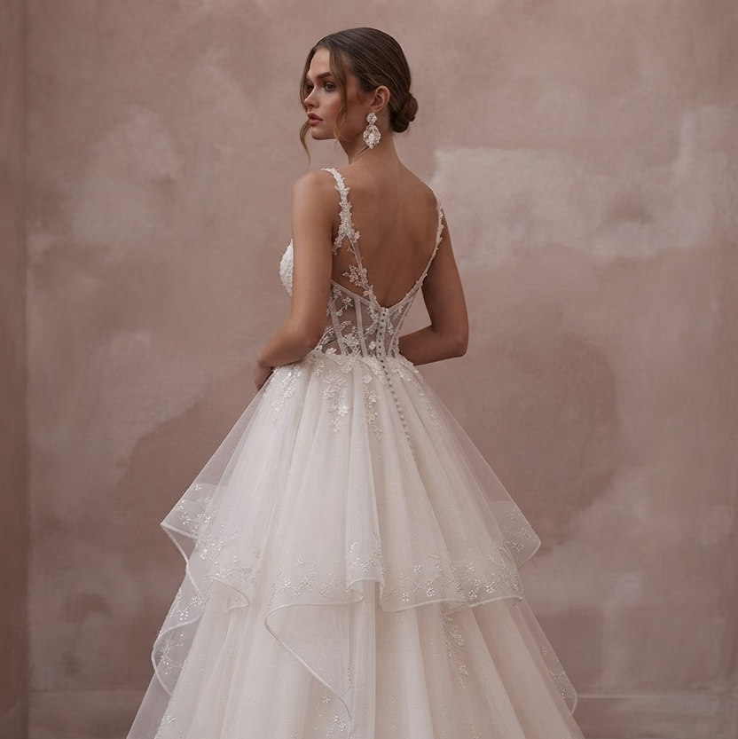 Layered Tulle Wedding Dresses with Princess Charm - Apparel & Accessories > Clothing > Wedding & Bridal Party Dresses > Wedding Dresses - Mignonette