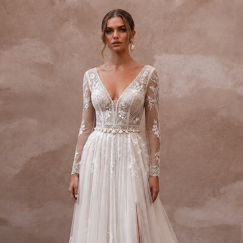 Lightweight A - Line Wedding Dress for a Destination Beach Ceremony - Apparel & Accessories > Clothing > Wedding & Bridal Party Dresses > Wedding Dresses - Mignonette Bridal