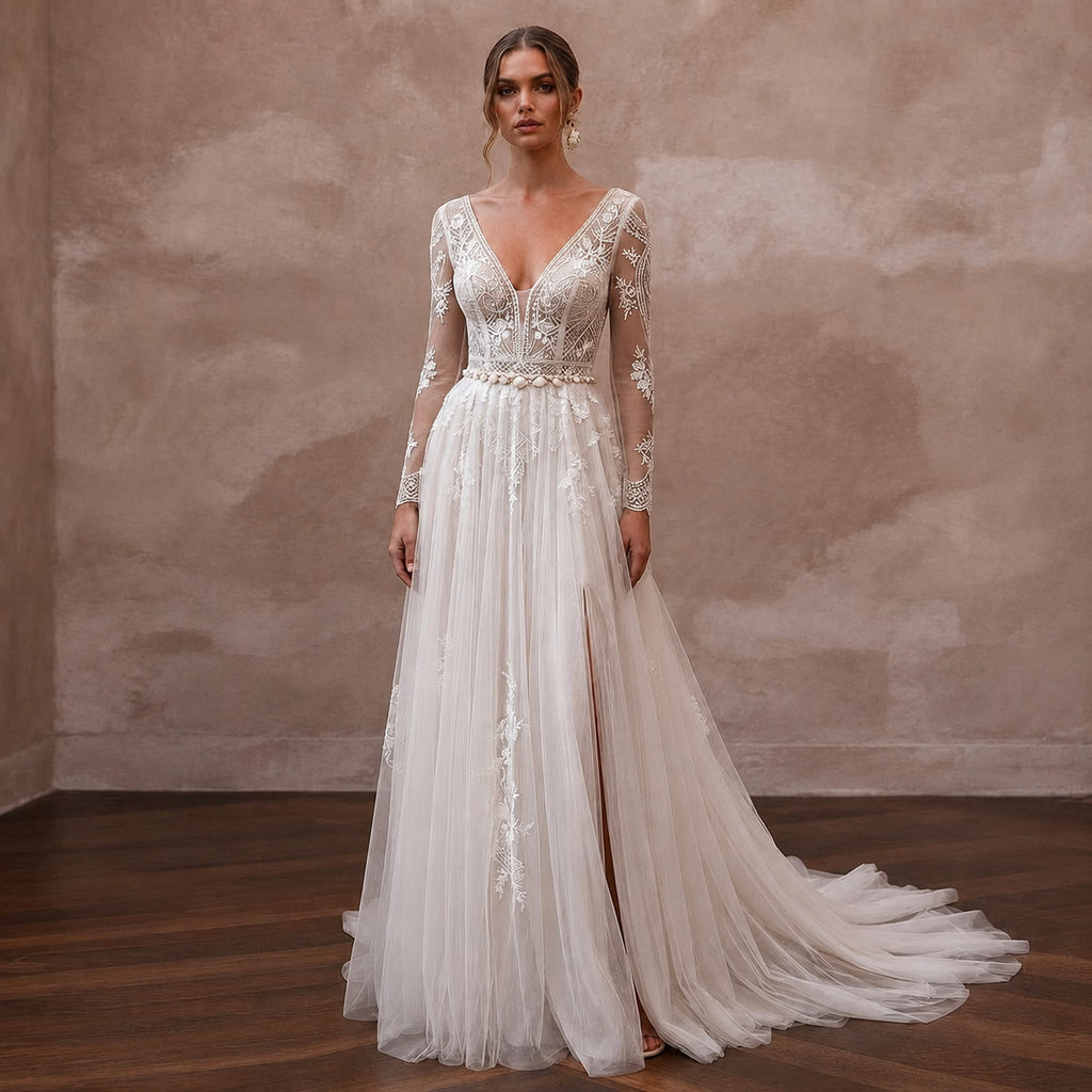 Lightweight A - Line Wedding Dress for a Destination Beach Ceremony - Apparel & Accessories > Clothing > Wedding & Bridal Party Dresses > Wedding Dresses - Mignonette Bridal