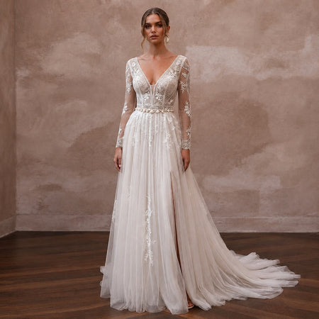 Lightweight A - Line Wedding Dress for a Destination Beach Ceremony - Apparel & Accessories > Clothing > Wedding & Bridal Party Dresses > Wedding Dresses - Mignonette Bridal
