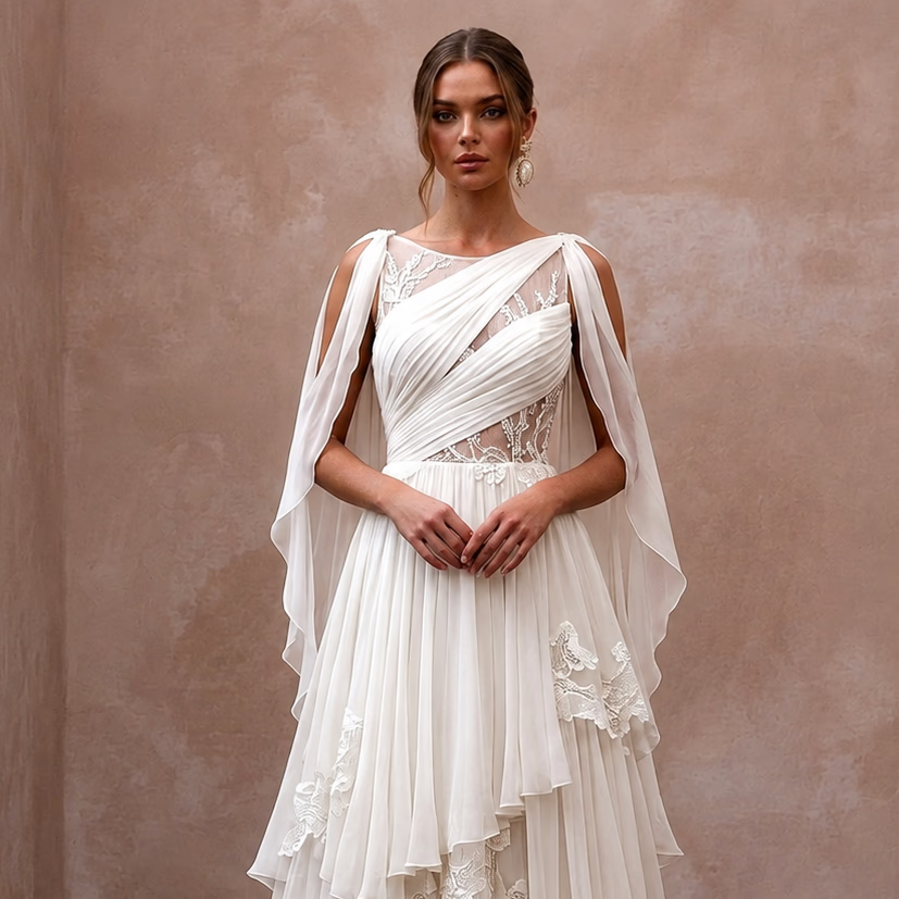Lightweight Chiffon Wedding Dresses with Graceful Movement - Apparel & Accessories > Clothing > Wedding & Bridal Party Dresses > Wedding Dresses - Mignonette Bridal